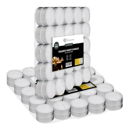 Pack of 50/100 Unscented White Tea Light Candles - 4 Hour Burn Time