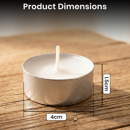 Pack of 50/100 Unscented White Tea Light Candles - 4 Hour Burn Time
