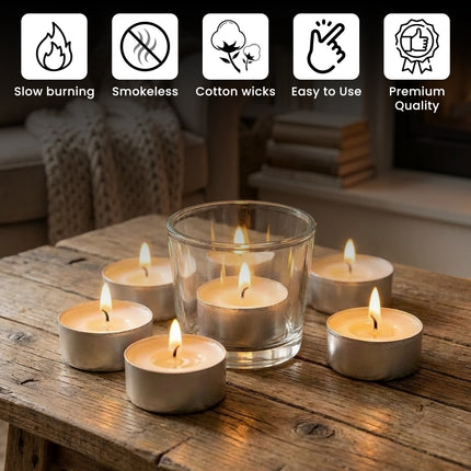 8-Hour Long Burning Unscented Tea Light Candles