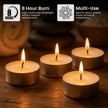 8-Hour Long Burning Unscented Tea Light Candles
