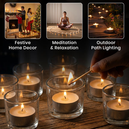 Pack of 50/100 Unscented White Tea Light Candles - 4 Hour Burn Time