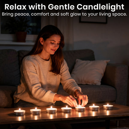 Pack of 50/100 Unscented White Tea Light Candles - 4 Hour Burn Time