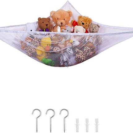 Large Mesh Teddy Hammock with Hooks – Soft Toy Storage Net