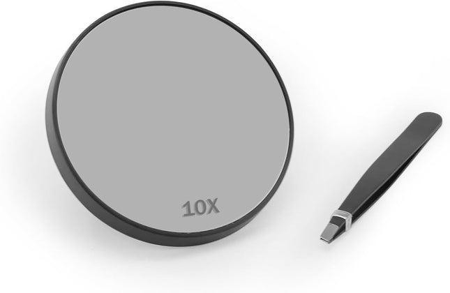10X Magnifying Mirror & Tweezer Set – Compact Travel Design