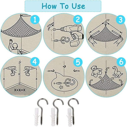 Large Mesh Teddy Hammock with Hooks – Soft Toy Storage Net