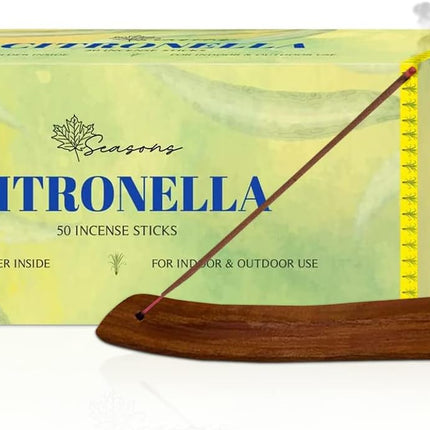 Citronella Incense Sticks 50-Pack & Wooden Holder Set
