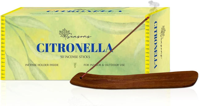 Citronella Incense Sticks 50-Pack & Wooden Holder Set