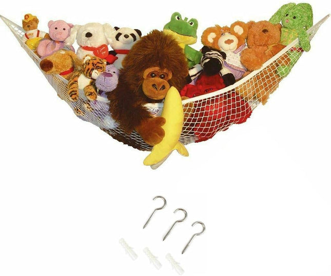 Large Mesh Teddy Hammock with Hooks – Soft Toy Storage Net