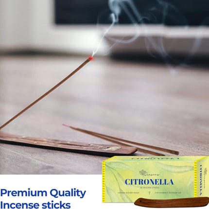 Citronella Incense Sticks 50-Pack & Wooden Holder Set