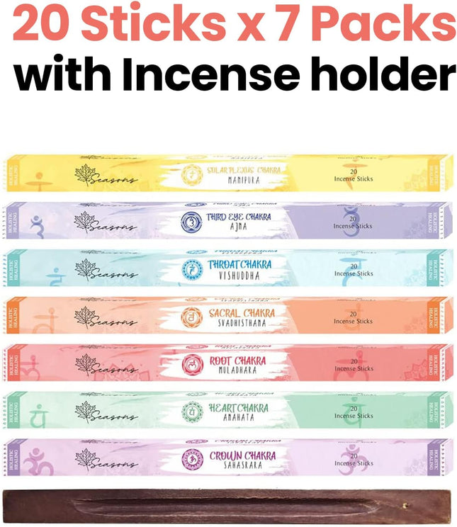 7 Chakra Incense Sticks & Holder – 140-Pack Aromatherapy Set