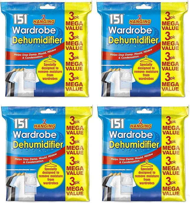 151 Hanging Dehumidifier Bags 12-Pack – Damp & Moisture Absorber