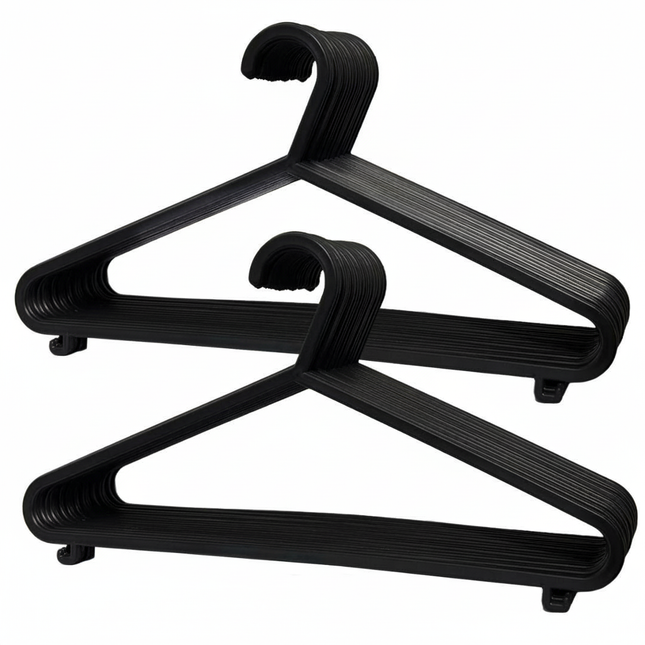 Adult Black Plastic Clothes Hangers - Non-Slip & Space Saving 25/50 Pack