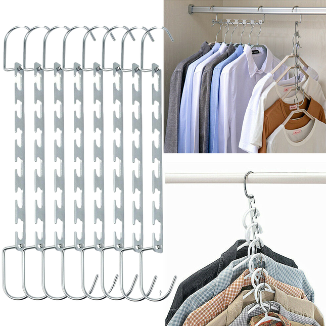 8-Pack Space Saving Metal Hangers – Wardrobe Organiser