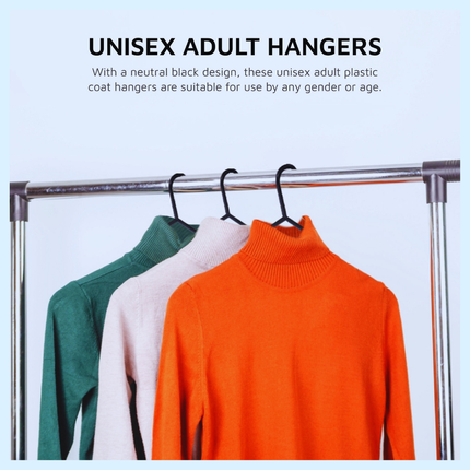 Adult Black Plastic Clothes Hangers - Non-Slip & Space Saving 25/50 Pack